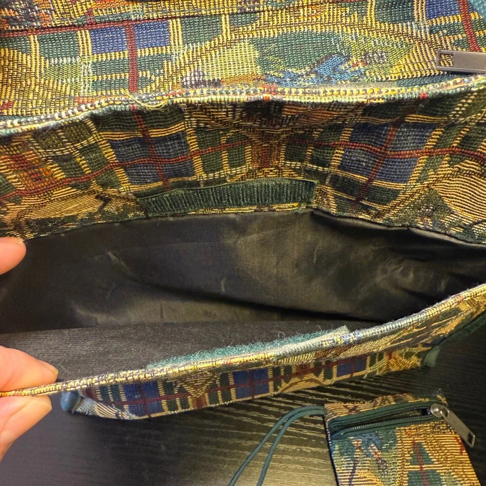 VTG 90s‎ Tapestry Golf Tournament Tote Bag & Coin Purse Pouch Plaid Large Purse